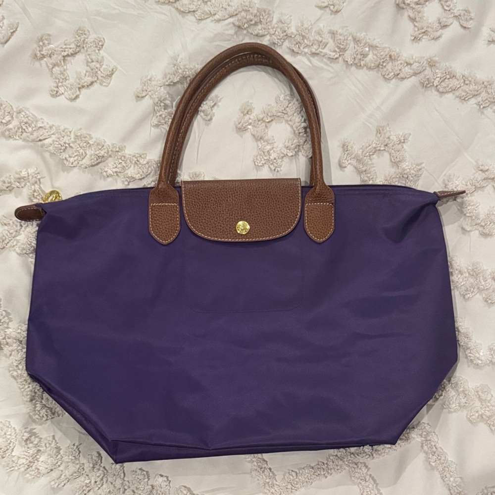 Longchamp Purple Tote Bag with Brown Accents EUC